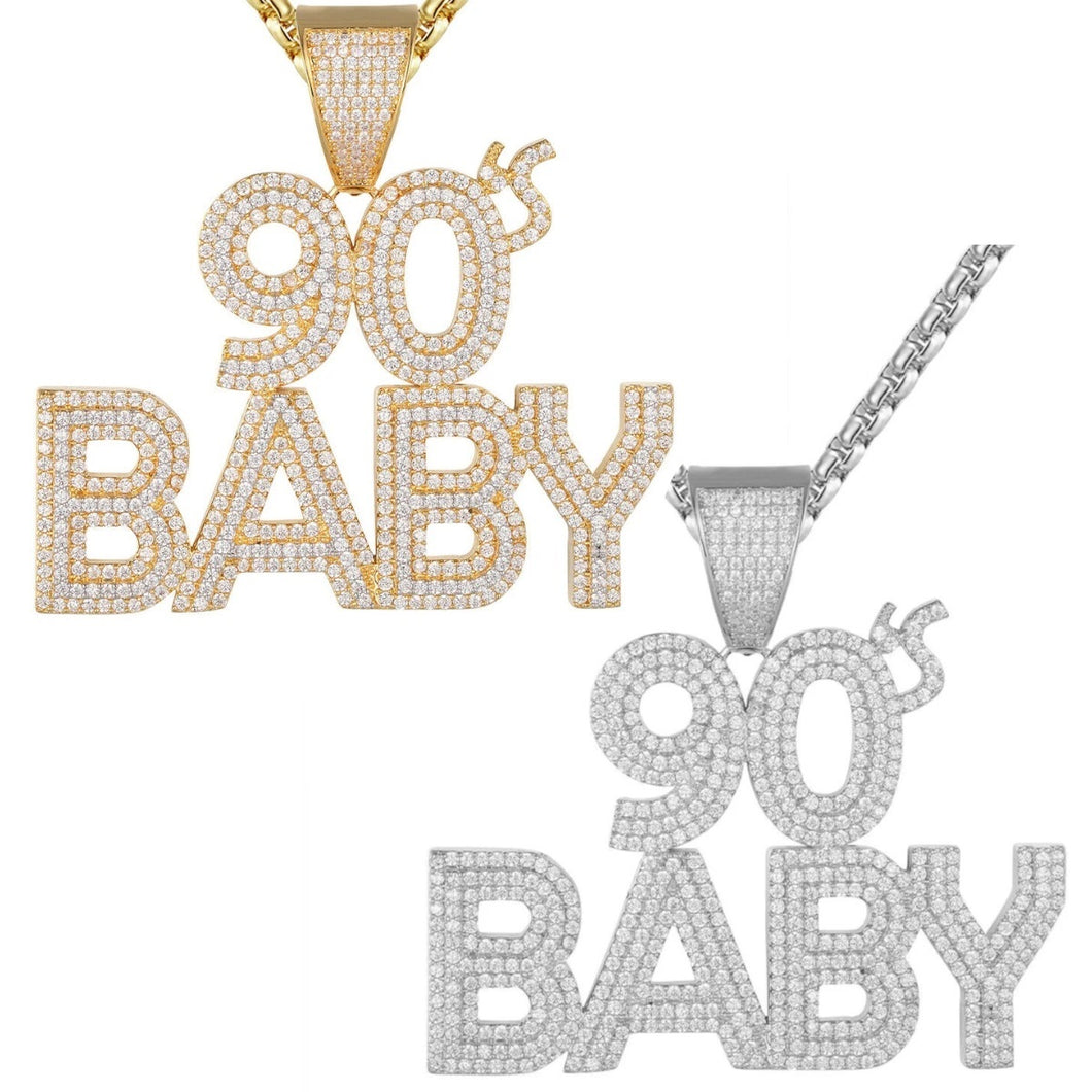 Custom 90's Baby Simulated Diamond Pendant With Chain - TBD3002