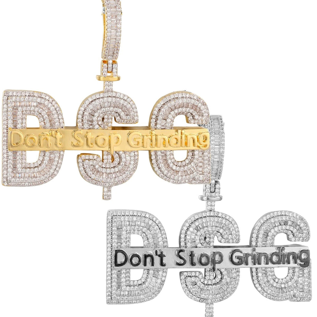 Custom Dont Stop Grinding Baguette Simulated Diamond Pendant With Chain - TBD3004